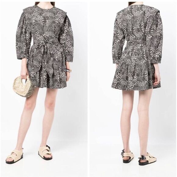 Sea New York Dresses & Skirts - Sea New York Calla Dotted Print Belted Puff Sleeve Fit and Flare Dress